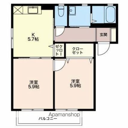 サンクレストＩ[2K/42.8m2]の間取図