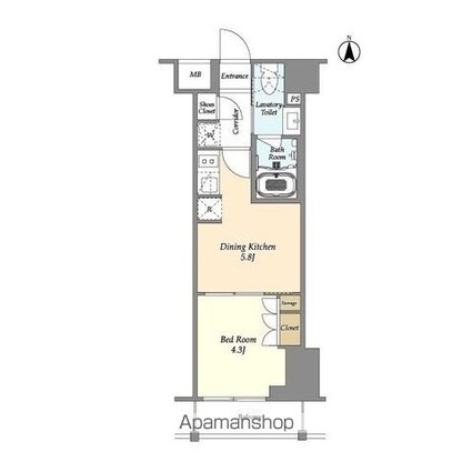 アジュールテラス東陽町[1DK/25.7m2]の間取図