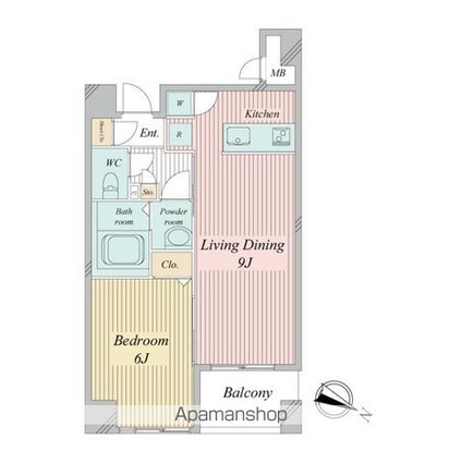 クエスタ高輪[1LDK/39.46m2]の間取図