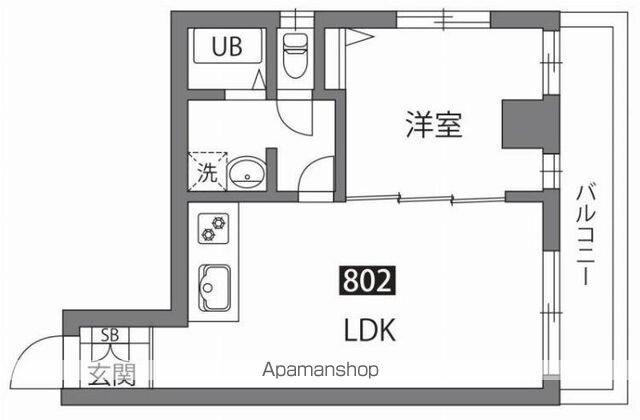 秋山ビル[1LDK/44.36m2]の間取図