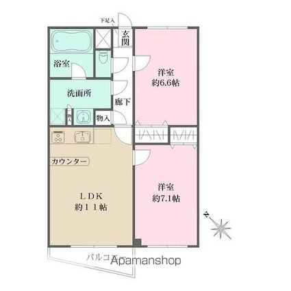 エスポワール中野坂上[2LDK/57.03m2]の間取図