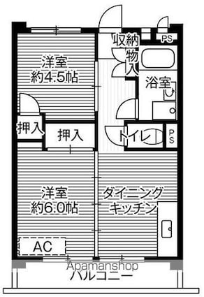 ビレッジハウス向台タワー１号棟[2DK/40.38m2]の間取図