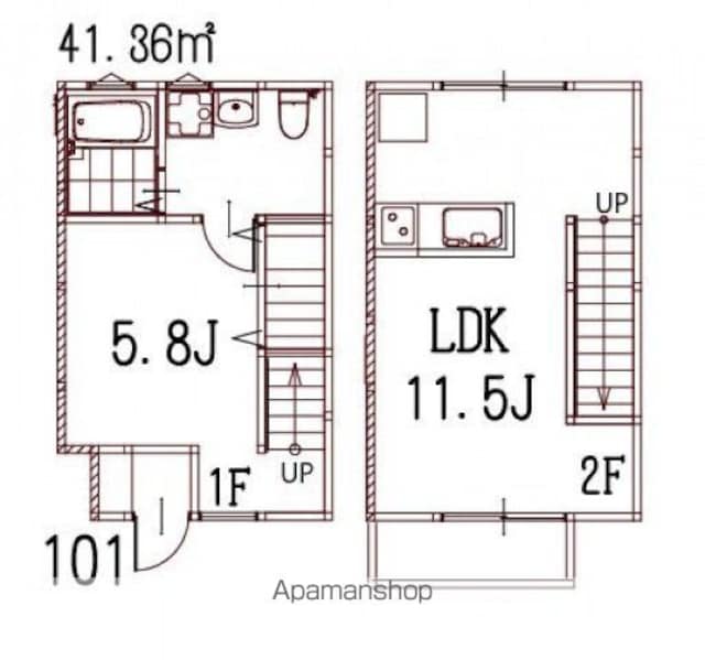 リノリノアパートメント五日市[1LDK/41.36m2]の間取図