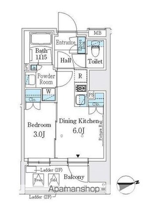 Ｊ．ＧＲＡＮ　Ｃｏｕｒｔ　浅草[1DK/26.26m2]の間取図