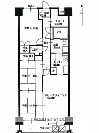 広島県広島市中区白島九軒町[3LDK/79.53m2]の間取図