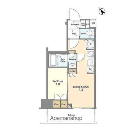 ディームス駒込[1DK/25.26m2]の間取図