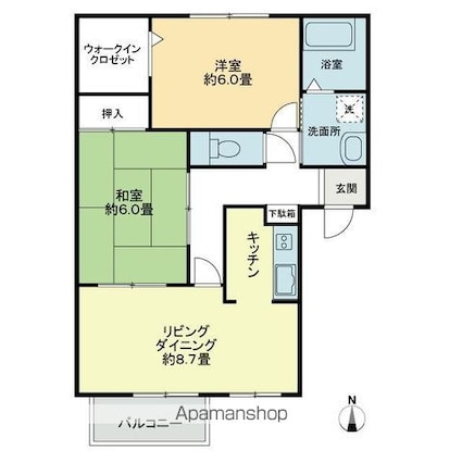 フォブール紅陽Ｂ[2LDK/55.9m2]の間取図