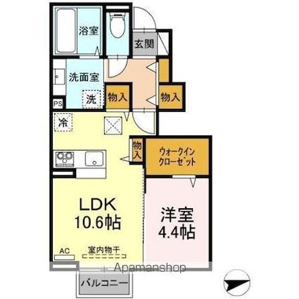 ユニヴェールⅡ　Ｃ棟[1LDK/43.23m2]の間取図