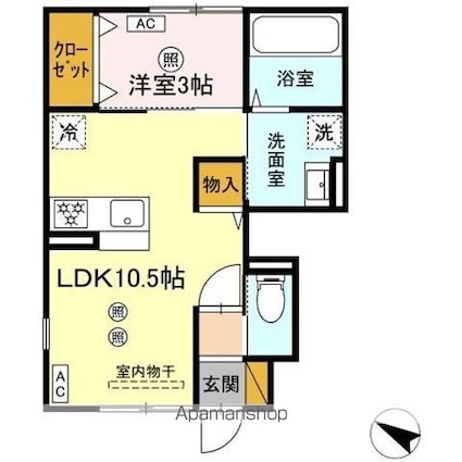 クレスト千波[1LDK/35.19m2]の間取図