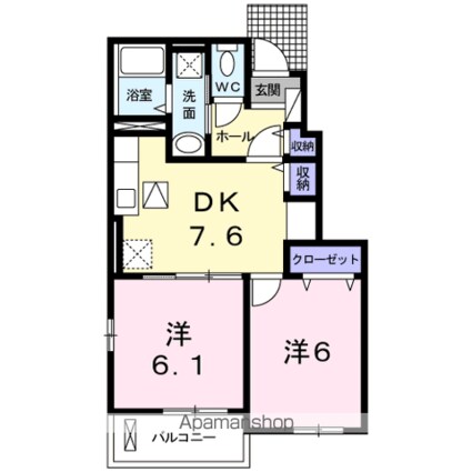 プリザーブ　Ⅱ[2DK/45.89m2]の間取図
