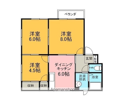 サンコーポムＢ棟[3DK/51.84m2]の間取図