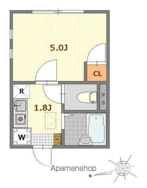 東京都立川市柴崎町４丁目[1K/16.12m2]の間取図