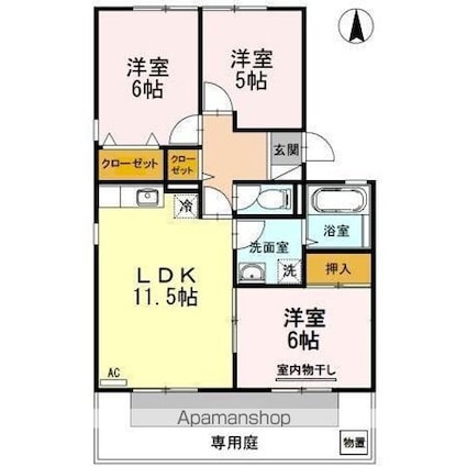 グレース祇園　Ｂ棟[3LDK/63.96m2]の間取図