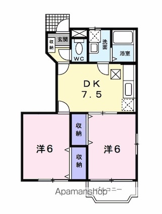 クイーンパレス[2DK/44.34m2]の間取図