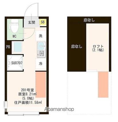 ハーモニーテラス江原町Ⅲ[1R/11.58m2]の間取図