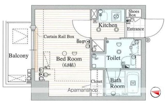 東京都中野区東中野２丁目[1K/21.66m2]の間取図