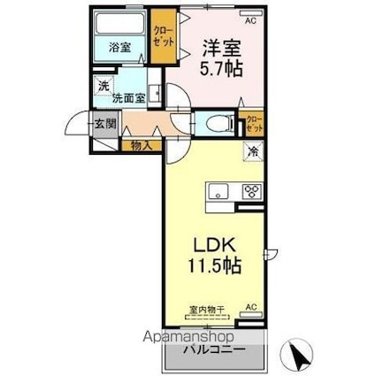エクスプレス新八代　Ａ棟[1LDK/42.86m2]の間取図
