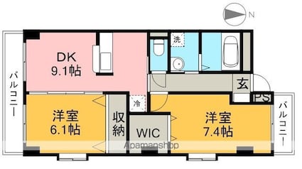 リバーパーク桂[2DK/57.68m2]の間取図