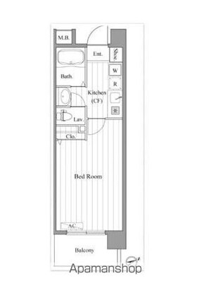 カスタリア新宿御苑Ⅱ[1K/24.77m2]の間取図