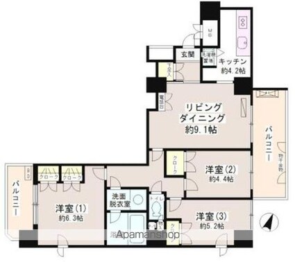 パーク・ノヴァ大森[3LDK/69.06m2]の間取図