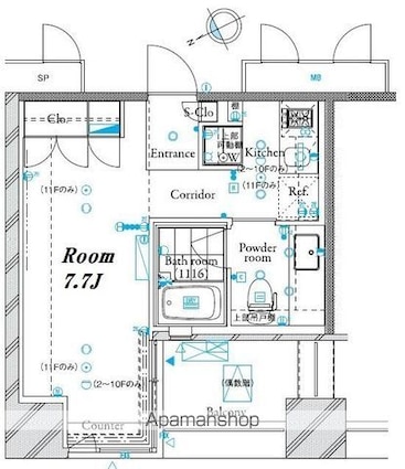 ザ・タワー芝浦[1K/26.19m2]の間取図
