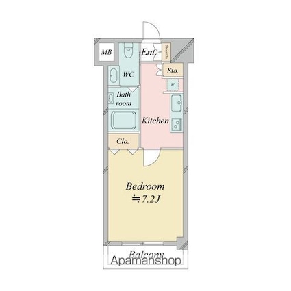 レジディア中目黒Ⅱ[1K/24.89m2]の間取図