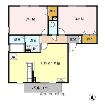 エスポワール　壱弐番館[2LDK/49.69m2]の間取図