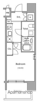 レジディア新宿御苑[1K/21.18m2]の間取図