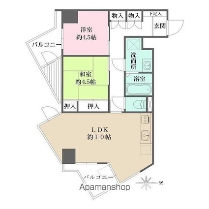 コーポリヴァーストン[2LDK/54.34m2]の間取図