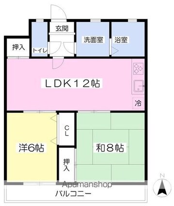 サンハイツ宮前[2LDK/56.8m2]の間取図