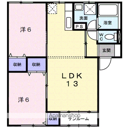 キーウエスト　Ｂ[2LDK/57.96m2]の間取図