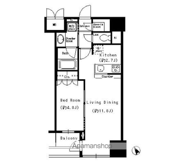 エスティメゾン四谷坂町[1LDK/42.19m2]の間取図