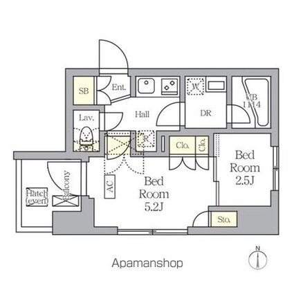 アジールコート王子[2K/25.53m2]の間取図