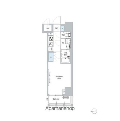 ディームス蔵前[1K/26.1m2]の間取図