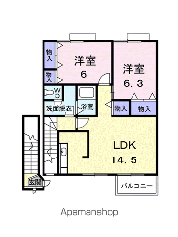 アンソレイエみずき　Ｂ 202 ｜ 愛媛県大洲市柚木1056-11（賃貸アパート2LDK・2階・64.97㎡） その2