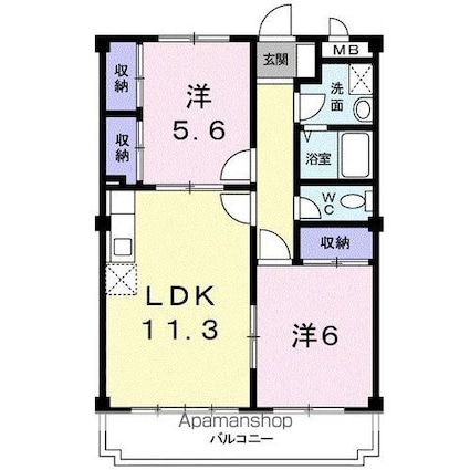 マリッチ溝渕Ⅱ[2LDK/55.84m2]の間取図