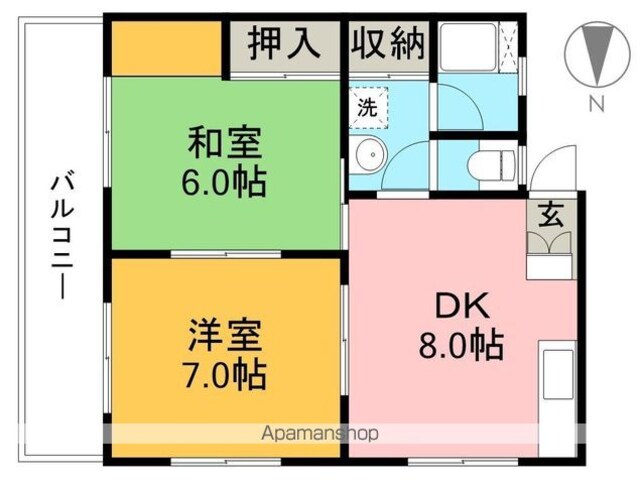 高知県高知市役知町[2DK/43m2]の間取図