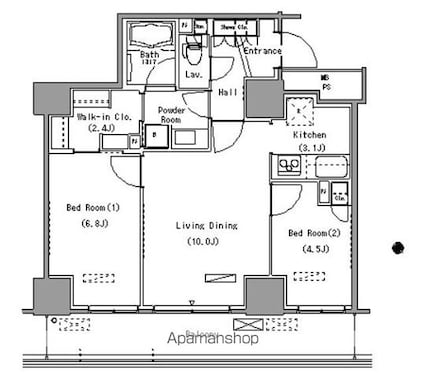 パークアクシス豊洲[2LDK/57.19m2]の間取図
