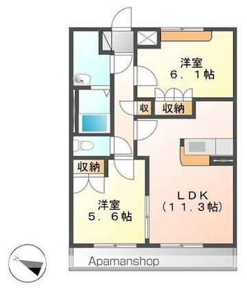 パサニアコート[2LDK/52m2]の間取図