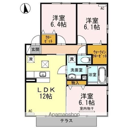 デマラージュ　Ｂ[3LDK/68.75m2]の間取図