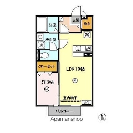 ブロケードリバー　Ｂ[1LDK/33.39m2]の間取図