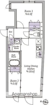 アトリオフラッツ高円寺ノース[2LDK/44.93m2]の間取図