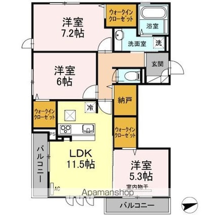 広島県福山市新涯町６丁目[3LDK/75.45m2]の間取図