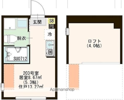 東京都練馬区関町北２丁目[1R/13.27m2]の間取図