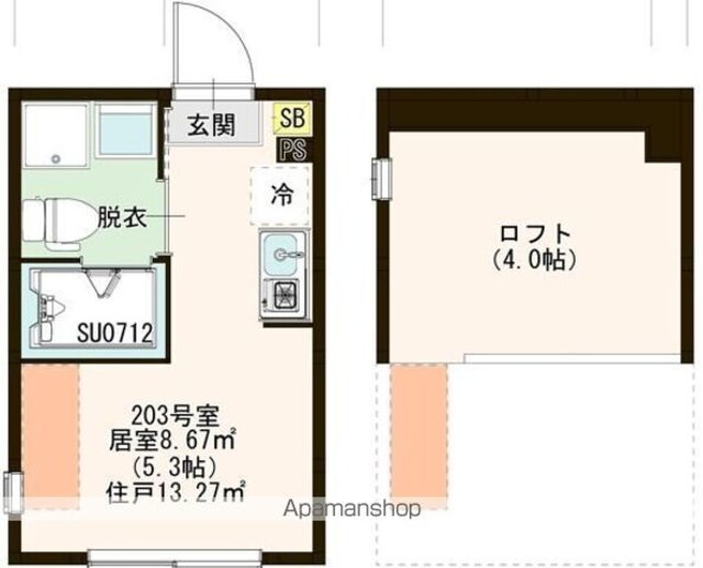 東京都練馬区関町北２丁目[1R/13.27m2]の間取図