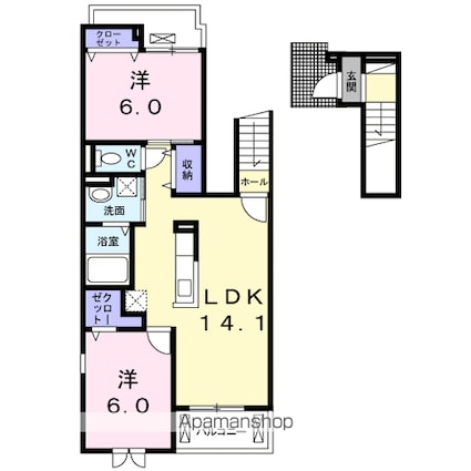 大阪府和泉市富秋町１丁目[2LDK/62.33m2]の間取図