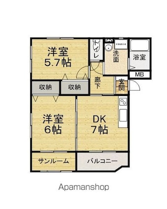 アンボヌール２１[2DK/50.54m2]の間取図