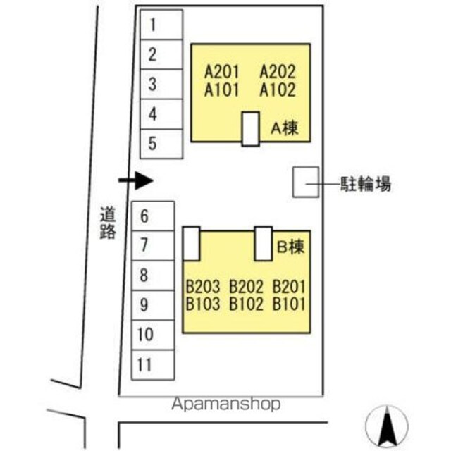 ベルメゾンおち　Ａ棟[3DK/54.08m2]の配置図
