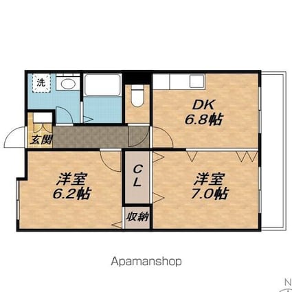 グラン・ボヌール[2DK/46.5m2]の間取図