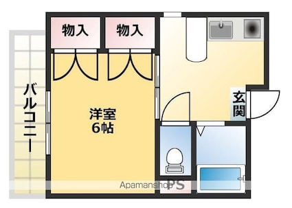 徳島県徳島市山城西２丁目[1K/24.31m2]の間取図